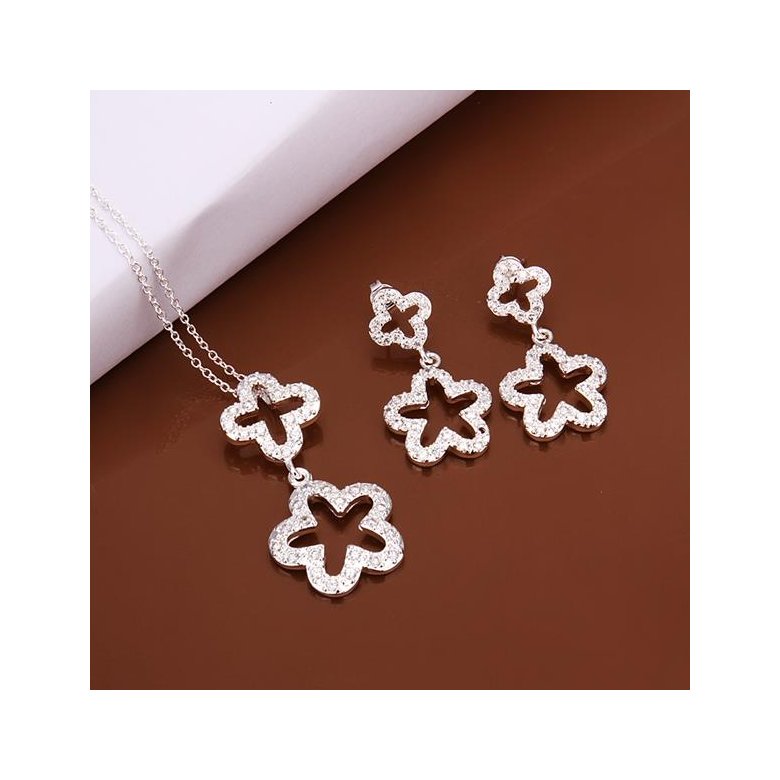 Wholesale Trendy Silver Plant Crystal Jewelry Set TGSPJS420