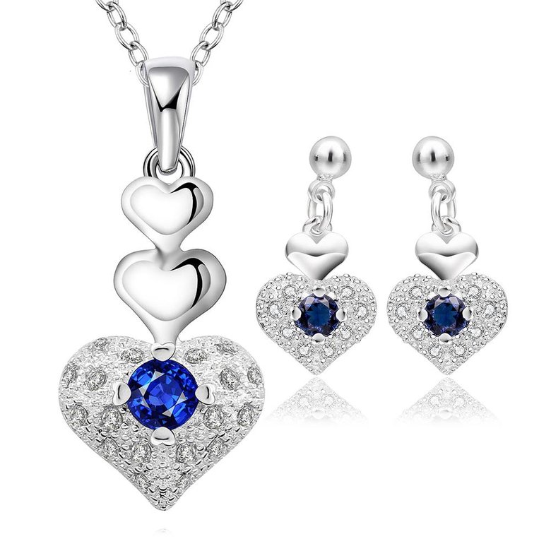 Wholesale Romantic Silver Heart Crystal Jewelry Set TGSPJS287