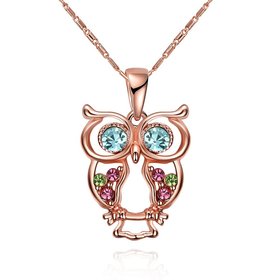 Wholesale Fashion rose Gold Color Chain Necklace blue Crystal Zircon Lovely Animal Owl Pendants Necklaces Jewelry For Women Gift TGGPN391