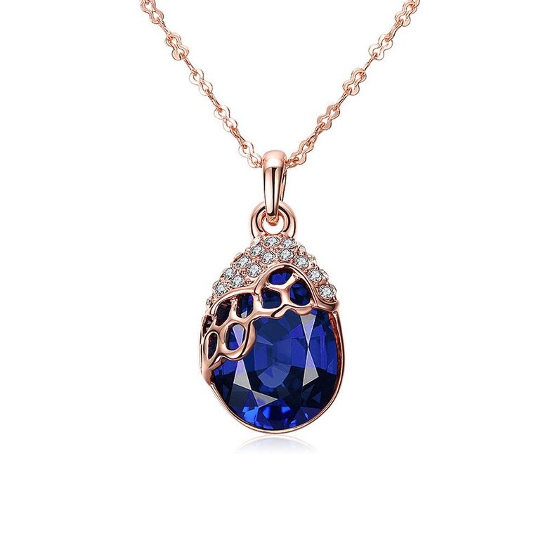 Wholesale Romantic Rose Gold Water Drop Blue Crystal Necklace temperament retro high quality jewelry TGGPN405