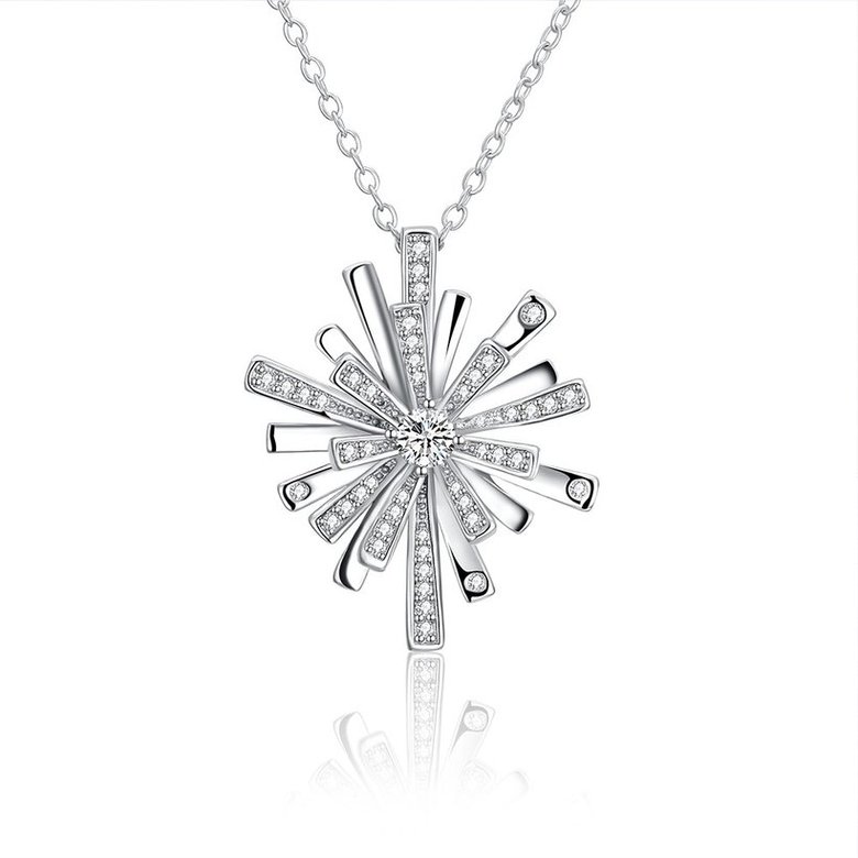 Wholesale Trendy silver color Christmas Snowflake CZ Necklace Shine high quality Pendant Necklace For Women fine Christmas Gifts TGGPN325