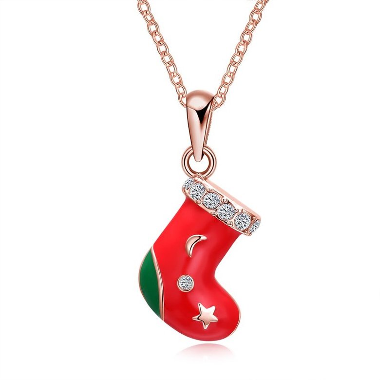 Wholesale Fashion Cubic Zirconia Christmas Senta Sock Pendant with Chain Necklaces Novelty Necklace Jewelry for Women Party Gift TGGPN483
