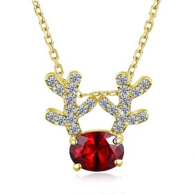 Wholesale Trendy 14k Gold red CZ Necklace Cute Deer Horn Antler Pendant Reindeer Necklace for Women Christmas Gift jewelry TGGPN486