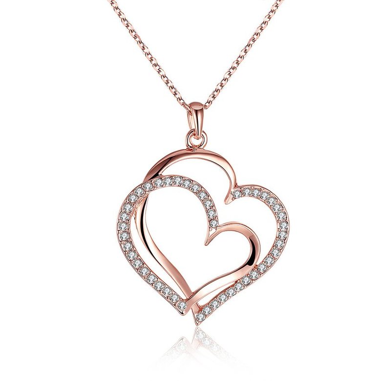 Wholesale Trendy Hot Sell rose Gold zircon Necklace for women Girls Double-layered Heart Necklace fine Valentine's Day Gift TGGPN367