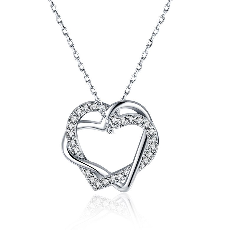 Wholesale Creative Love Heart Necklace silver color inlay zircon Valentin Jewelry Box Birthday Valentines Day Gift for Girlfriend TGGPN378