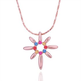 Wholesale Trendy Rose Gold Plated colorful Crystal  flower Necklace delicate women jewelry fine birthday gift  TGGPN524