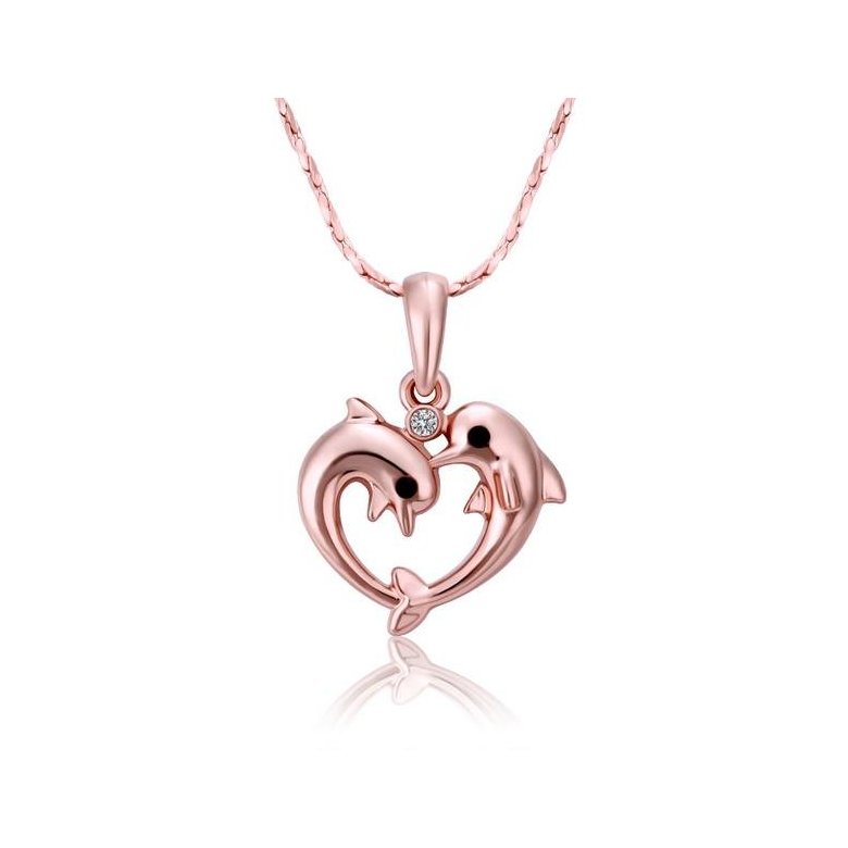 Wholesale Romantic Rose Gold Animal Crystal Necklace New Woman Fashion Jewelry High Quality Zircon Dolphin Dancing Pendant Necklace  TGGPN527