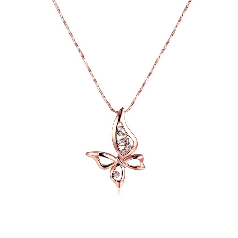 Wholesale Cute Rose Gold Animal Crystal Necklace New Woman Fashion Jewelry High Quality Zircon butterfly Pendant Necklace  TGGPN529