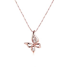 Wholesale Cute Rose Gold Animal Crystal Necklace New Woman Fashion Jewelry High Quality Zircon butterfly Pendant Necklace  TGGPN529