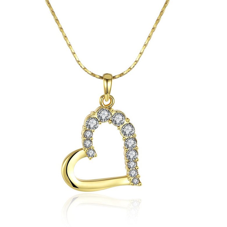 Wholesale JapanKorea Hot Sell 24K Gold zircon Necklace for women Girls Love Heart Necklace fine Valentine's Day Gift TGGPN531
