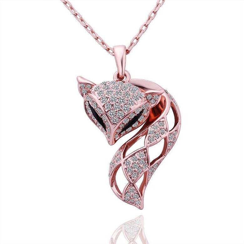 Wholesale Korean Version Fashion Fox Alloy Crystal rose gold Pendant Necklace For Women Creative cute Animal Jewelry TGGPN044