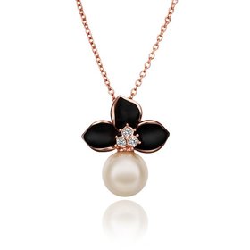 Wholesale Romantic Antique gold Rhinestone Necklace delicate flower pearl pendant  for Women Korean style Party Jewelry TGGPN121