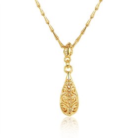 Wholesale Classical Style Vintage Chain Pendant Necklaces Hollow Out Water Drop 24 Gold Color Party Gift Jewelry For Women TGGPN141