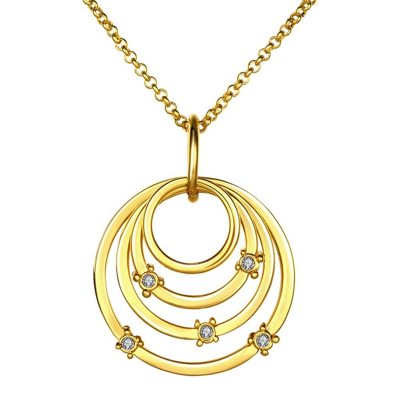 Wholesale Fashion Design Circles Big Pendant Necklaces For Women Rhinestone 24k Gold Color Chain Long Necklace Jewelry Gift TGGPN301