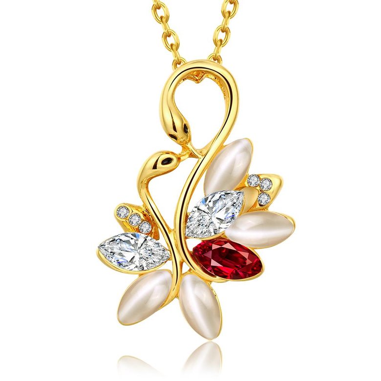 Wholesale Shiny colorful Crystal Swan Necklace Fashion Metal Pendant Necklaces for Women Elegant Charming Opal Christmas Jewelry Gift TGGPN030