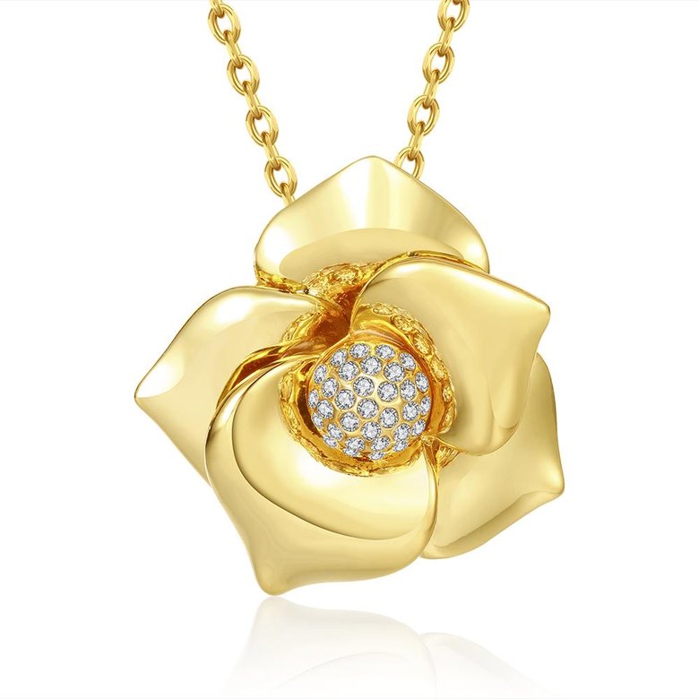 Wholesale European Fashion Fine Woman Girl Party Birthday Wedding Gift Flower Rose 24K Gold Necklace Pendant Charm TGGPN031