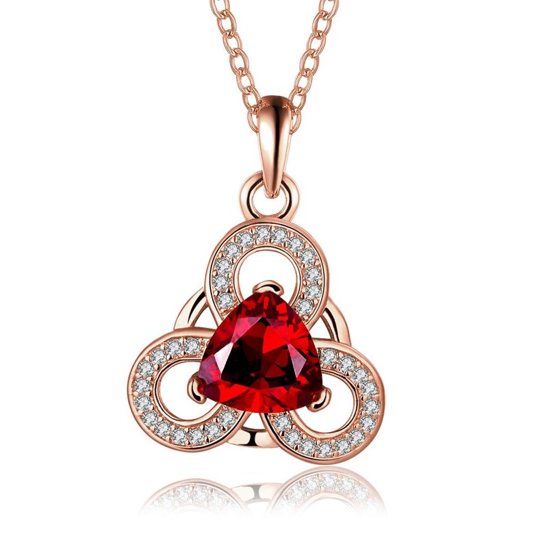 Wholesale Romantic Rose Gold Plated clover CZ Necklace big red crystal  temperament necelace wedding jewelry TGGPN444