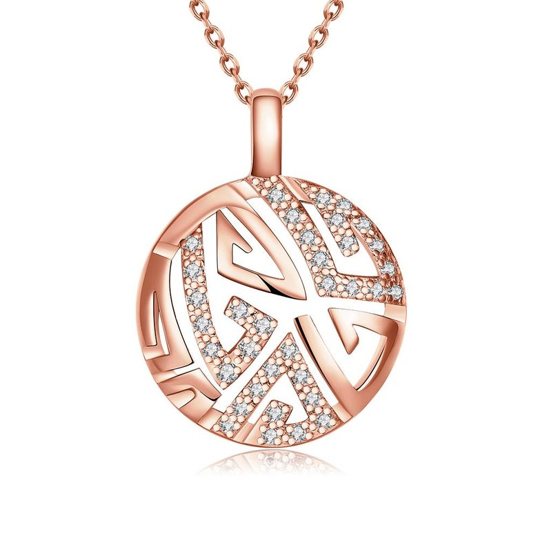 Wholesale Hollow rose gold round Pendant Necklace Jewelry for Women Girls Cubic Zircon Cut Out Fashion Wedding Party Trendy Jewelry TGGPN067