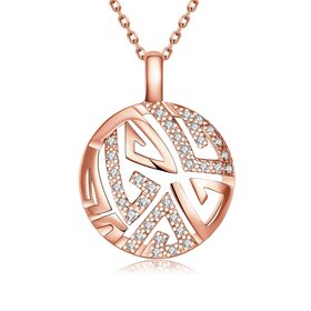 Wholesale Hollow rose gold round Pendant Necklace Jewelry for Women Girls Cubic Zircon Cut Out Fashion Wedding Party Trendy Jewelry TGGPN067