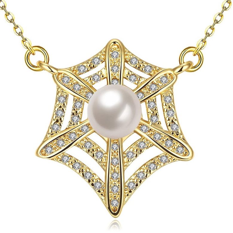 Wholesale Cute unique Pearls Necklace Micro Pave Zircon Hollow spider webs Necklace  TGGPN072