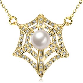 Wholesale Cute unique Pearls Necklace Micro Pave Zircon Hollow spider webs Necklace  TGGPN072