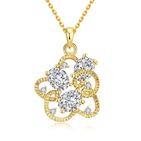 Wholesale Trendy 24K Gold Plated CZ Necklace temperament hollow flower necklace jewerly wholesale from China TGGPN089
