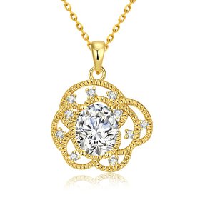 Wholesale Trendy 24K Gold Plated CZ Necklace temperament hollow flower necklace jewerly wholesale from China TGGPN091