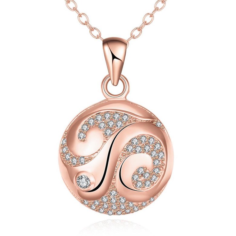Wholesale Flower pattern rose gold round Pendant Necklace Jewelry for Women Girls Cubic Zirco Fashion Wedding Party Trendy Jewelry TGGPN098