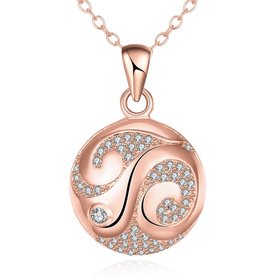 Wholesale Flower pattern rose gold round Pendant Necklace Jewelry for Women Girls Cubic Zirco Fashion Wedding Party Trendy Jewelry TGGPN098