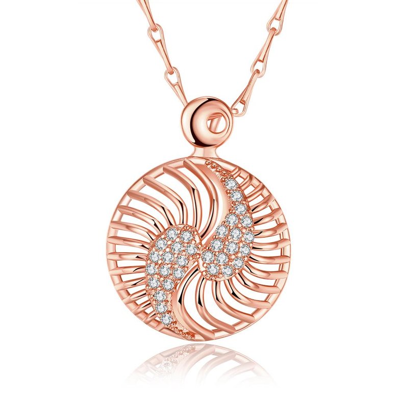 Wholesale Hollow rose gold round Pendant Necklace Jewelry for Women Girls Cubic Zircon Cut Out Fashion Wedding Party Trendy Jewelry TGGPN104