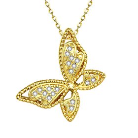 Wholesale Unique Christmas Gift Jewelry Necklace Micro Pave Zircon 24K Gold Butterfly Pendant Necklace For Women Girls  TGGPN128