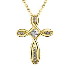 Wholesale Fashion Cross Pendants Gold Color Crystal Jesus Cross Pendant Necklace For Women Jewelry Dropshipping TGGPN136