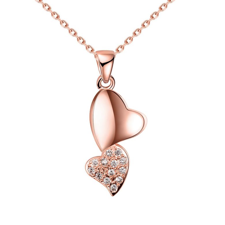 Wholesale Romantic Sweet Love Double Heart pendant delicate gift for women Rose Gold temperament  Wedding Neckalce  TGGPN143