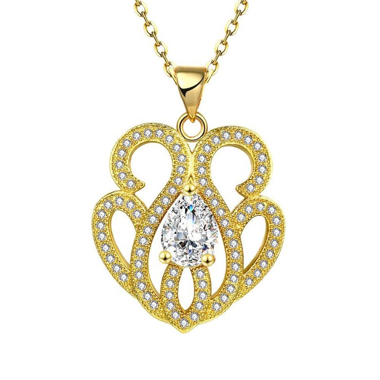 Wholesale Trendy 24K Gold Plated CZ Necklace temperament hollow flower necklace jewerly wholesale from China TGGPN151