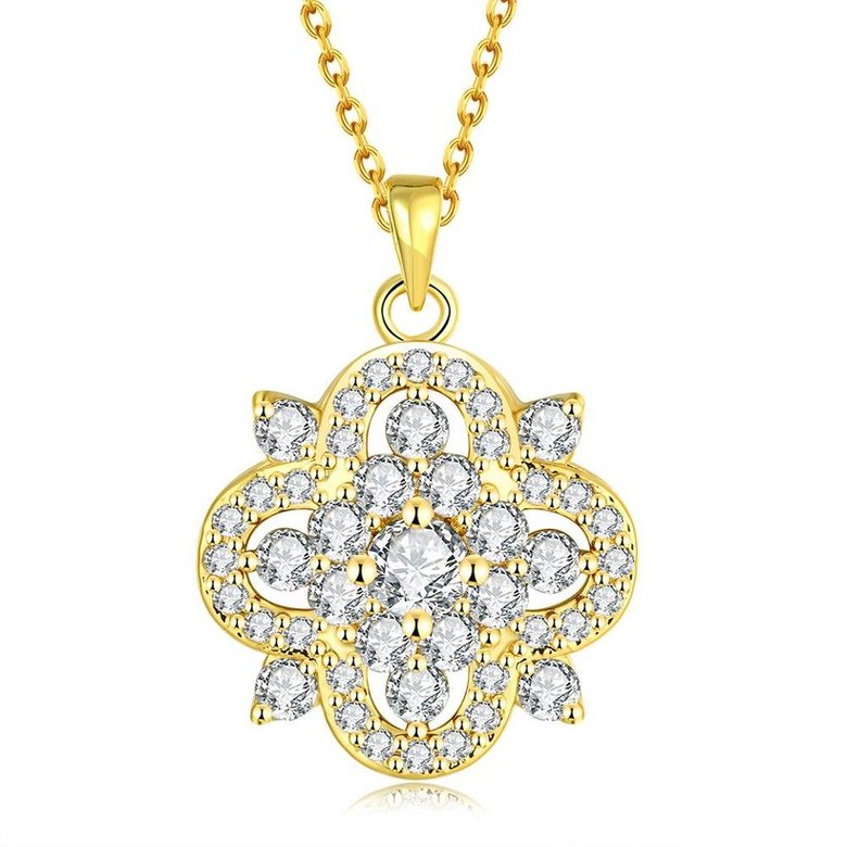 Wholesale Trendy 24K Gold Plated full pave CZ Necklace temperament hollow flower necklace jewerly wholesale from China TGGPN170