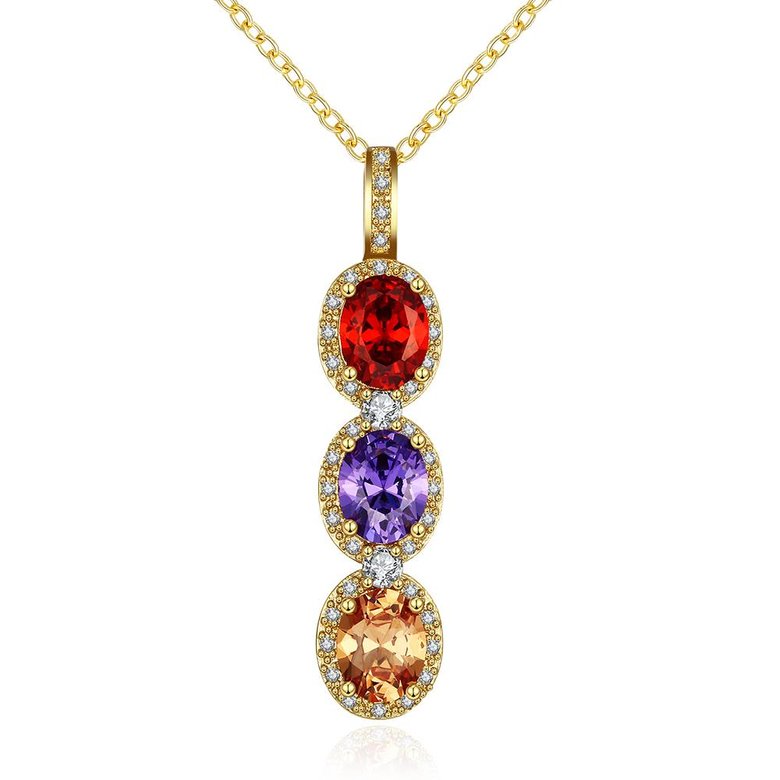 Wholesale Hot Sale Female Three Round colorful Zircon Fashion Long Dangle Neckalce dazzling Jewelry Party Engagement Gift TGGPN184