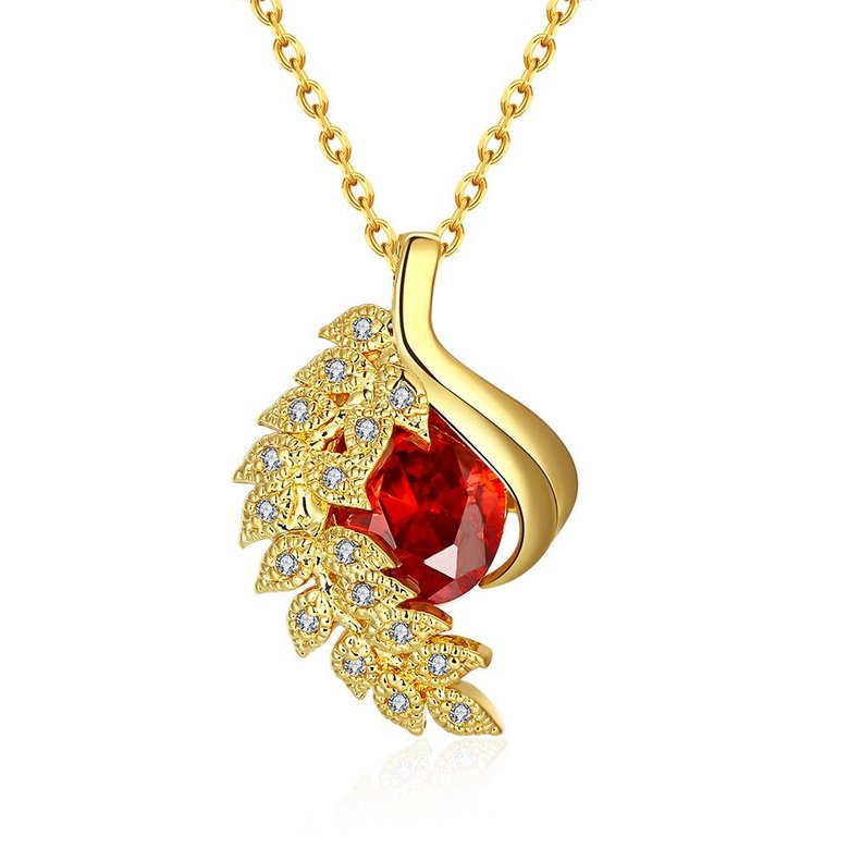 Wholesale Fashion 24K gold Cubic Zircon Leaf Shape Chain Pendant Necklaces for Women Shinny red big Crystal Wedding Anniversary Jewelry TGGPN198