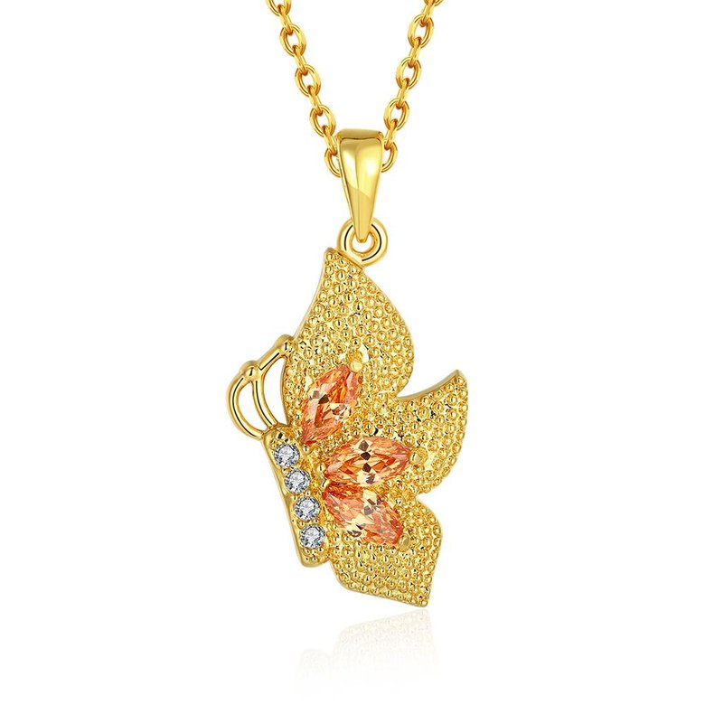 Wholesale Romantic Butterfly Necklaces Women Girls Gold Color Charm Pendant Necklace Jewelry Cubic Zirconia Birthday Party Gift TGGPN201