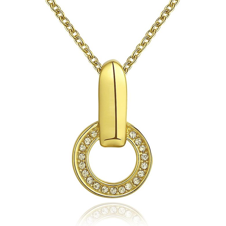 Wholesale Classic Shiny Paved Tiny Crysral Circle Round Necklaces & Pendants 24 Gold Color Chain Jewelry For Women  TGGPN208