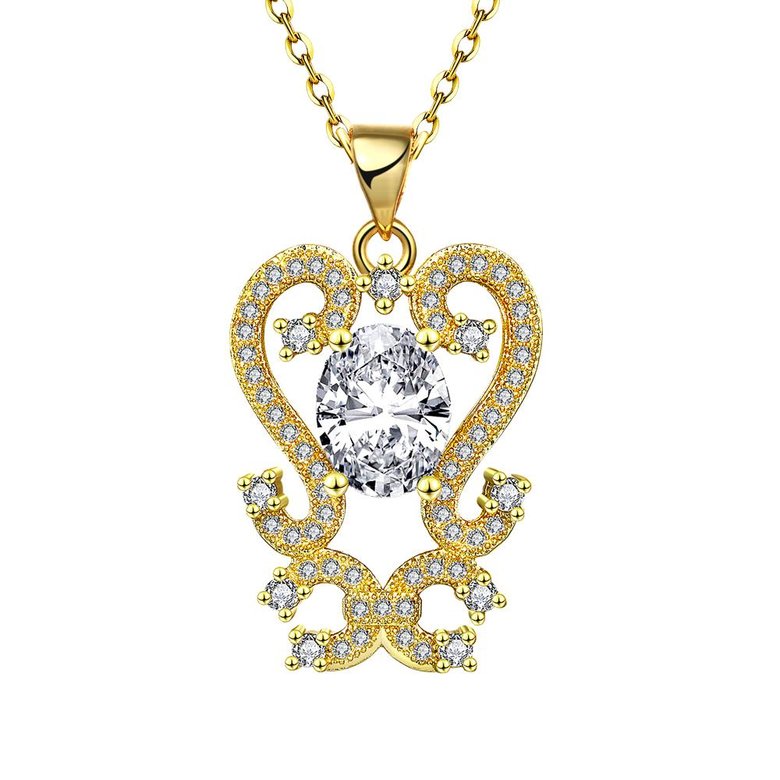 Wholesale Trendy 24K Gold Plated CZ heart Necklace temperament hollow flower necklace jewerly wholesale from China TGGPN210