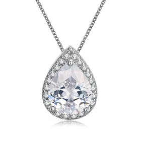 Wholesale Female Teardrop Stone Pendant Necklaces For Women WhiteGold Filled Pear Zircon Crystal Clavicle Necklace Wedding Jewelry TGGPN265