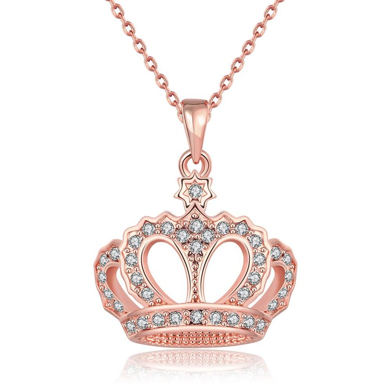 Wholesale Classic vintage Rose Gold crown necklace Sparkling zircon Necklace for Women Durable Elegant Necklace Gifts for Girlfriend TGGPN274