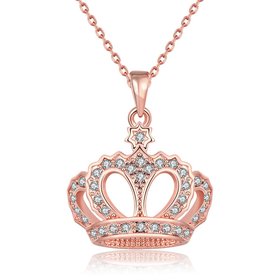 Wholesale Classic vintage Rose Gold crown necklace Sparkling zircon Necklace for Women Durable Elegant Necklace Gifts for Girlfriend TGGPN274