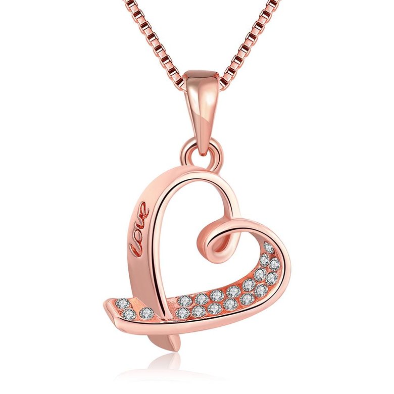 Wholesale Romantic Rose Gold Color zircon Heart Pendant Necklace for women Valentine's Day Gift of Love jewelry TGGPN286