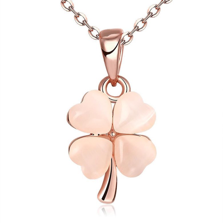 Wholesale Romantic Rose Gold plated chain Necklace new ladies fashion jewelry high quality pink crystal zircon clover pendant necklace TGGPN320