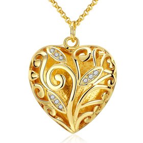 Wholesale Hollowed Love Heart Locket Pendant Necklace For Women Men Fashion 24K Gold Necklace Couples Gift TGGPN322