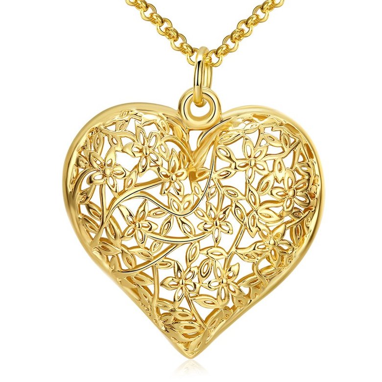 Wholesale Vintage Hollow Heart Pendant Necklaces for Women 24K Gold Wedding Engagement Jewelry TGGPN324