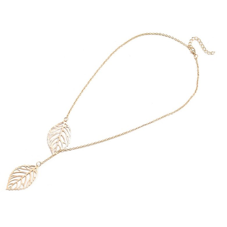 Wholesale Creative Simple Double Gold Leaf Pendant Necklace Women's Trend Punk Tassel Chain Pendant Fashion Ladies Party Jewelry Gifts TGGPN284