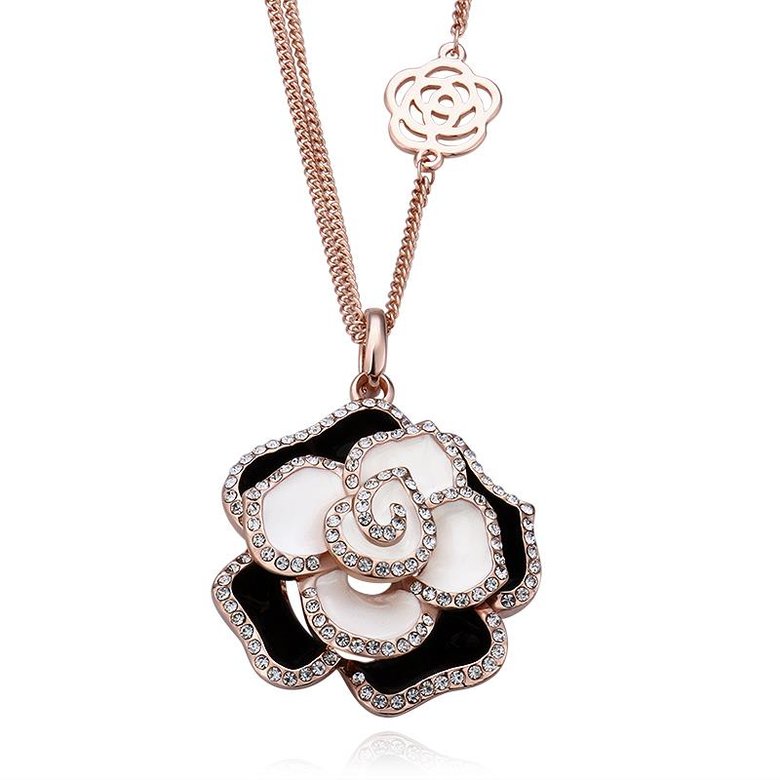 Wholesale Classic Black Gun Plated Crystal rose flower Long Necklace for Women Fashion Jewelry TGGPN459