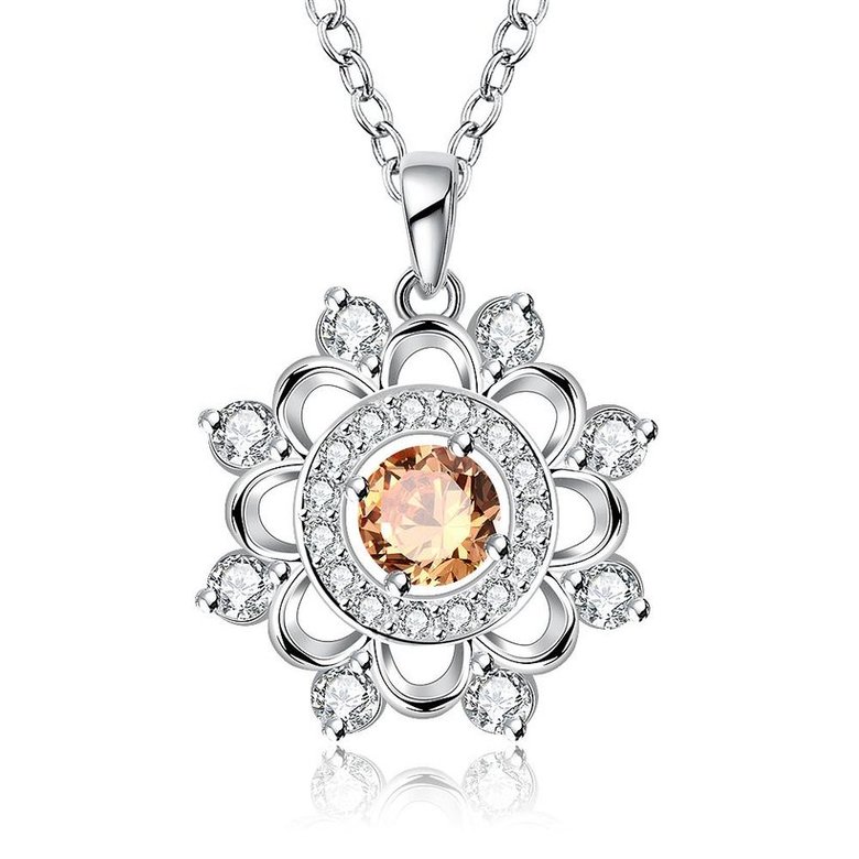 Wholesale Classic Silver plated Geometric CZ Necklace round hollow high quality women jewelry TGSPN016